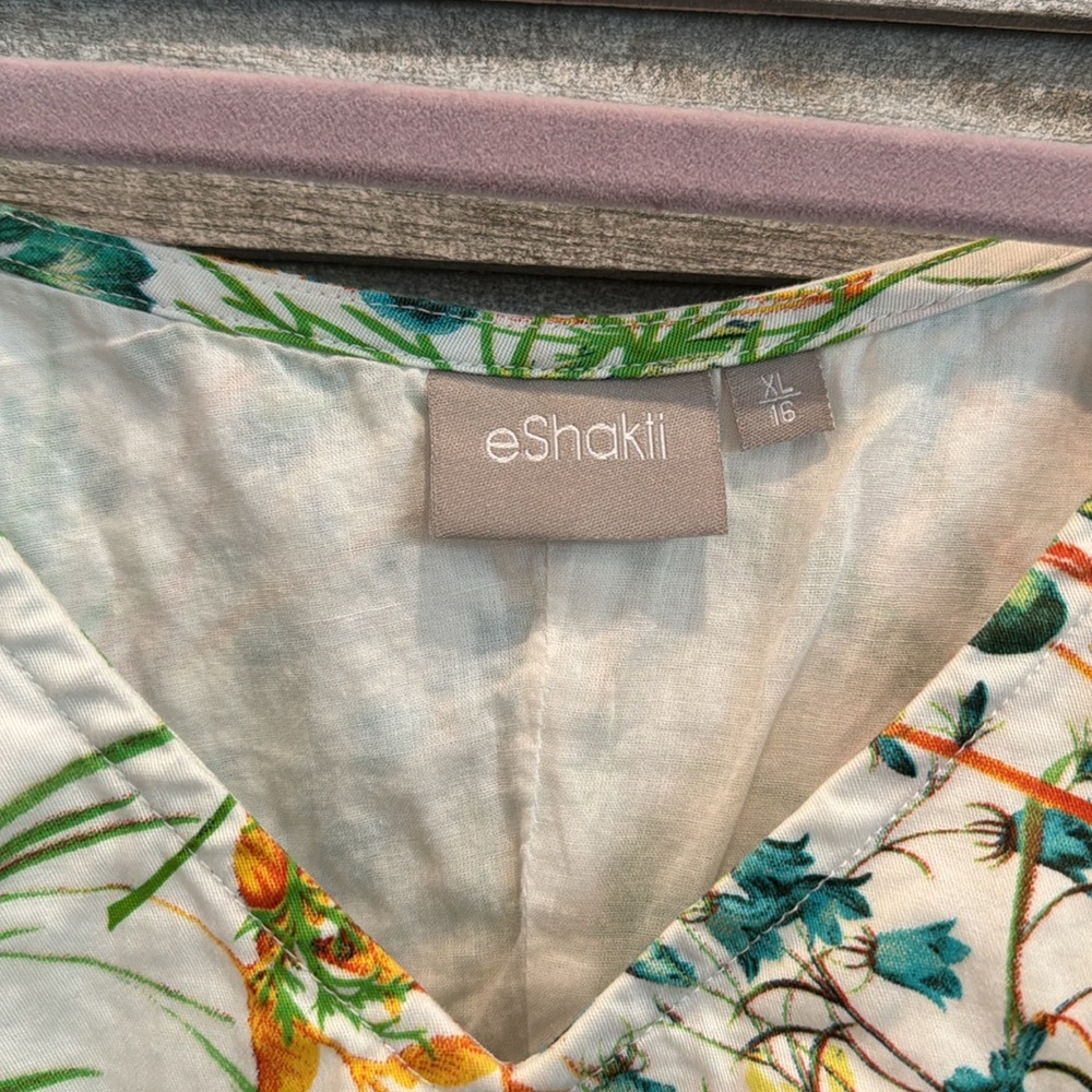 eshakti Cream Floral Fit-and-Flare Dress with Green & Teal Accents - Picture 5 of 11